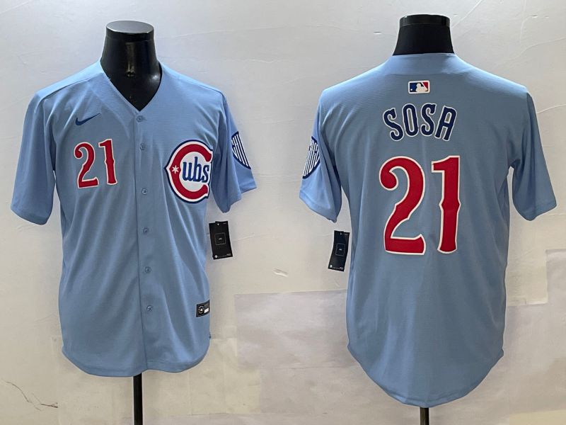 Men Chicago Cubs #21 Sosa Light Blue Throwback Fashion 2025 Nike MLB Jersey style 7